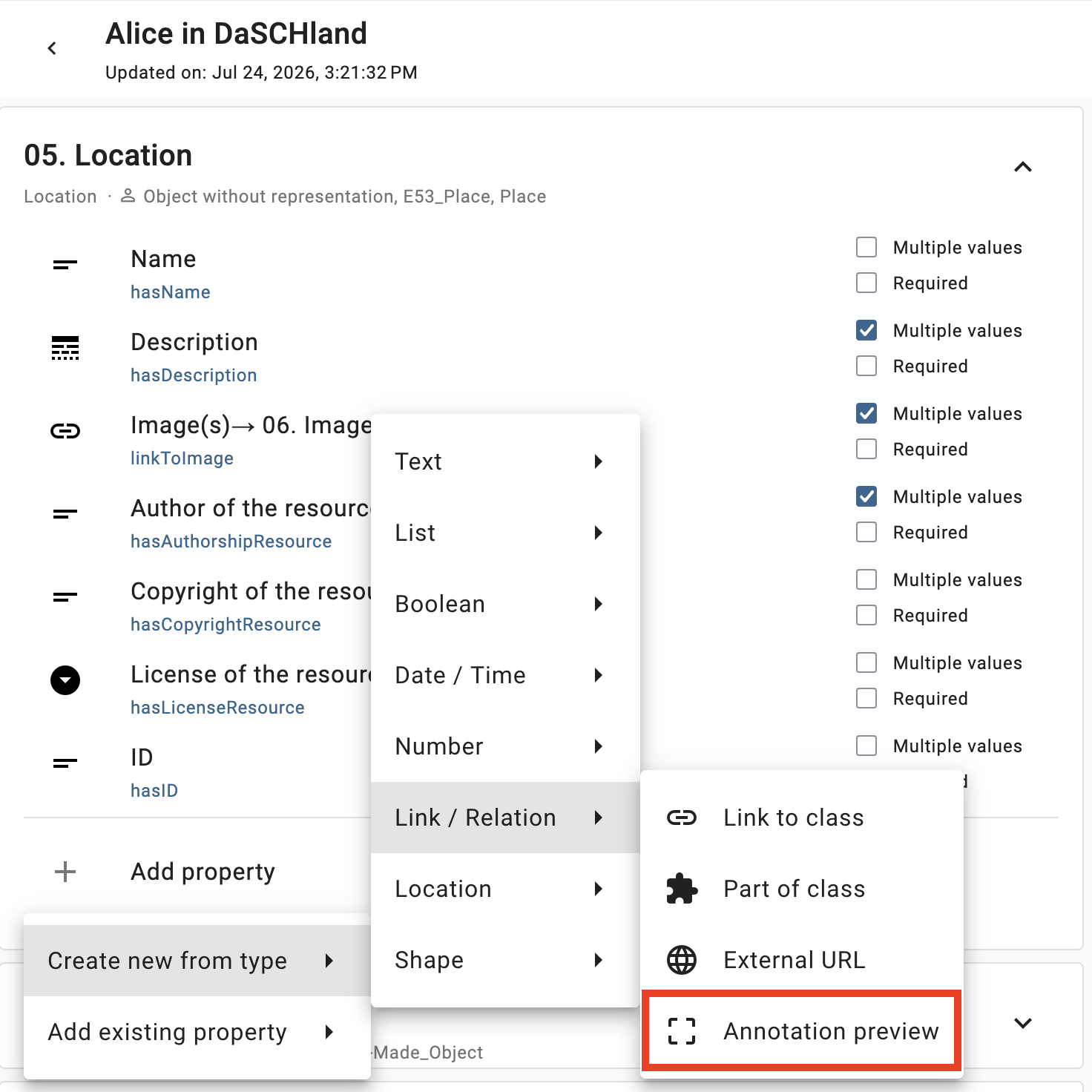 Create an Annotation preview property under Link / Relation.