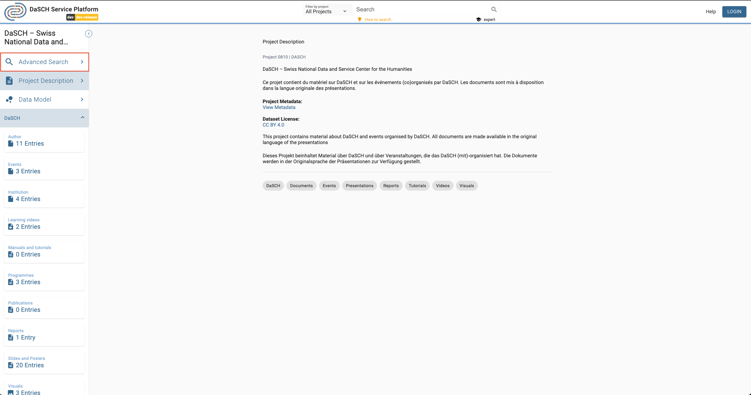 Advanced search link is findable in the search menu at the right of the full-text search field.